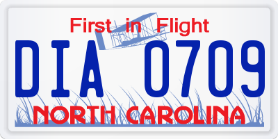 NC license plate DIA0709