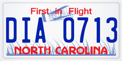 NC license plate DIA0713