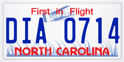 NC license plate DIA0714