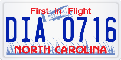 NC license plate DIA0716