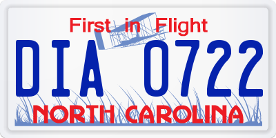 NC license plate DIA0722