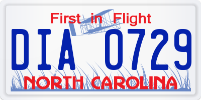 NC license plate DIA0729