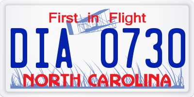 NC license plate DIA0730