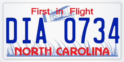 NC license plate DIA0734