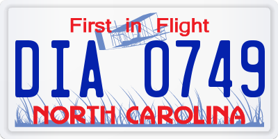 NC license plate DIA0749