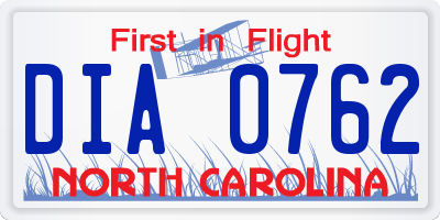 NC license plate DIA0762