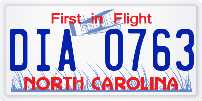 NC license plate DIA0763