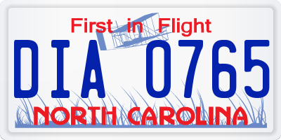 NC license plate DIA0765