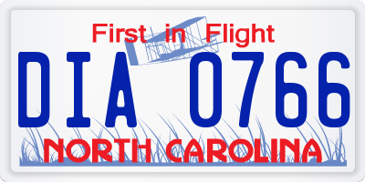NC license plate DIA0766