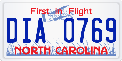 NC license plate DIA0769
