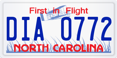 NC license plate DIA0772