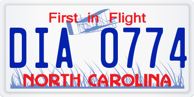 NC license plate DIA0774