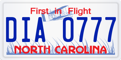 NC license plate DIA0777