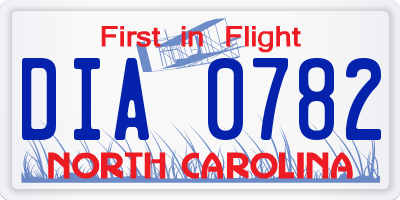NC license plate DIA0782