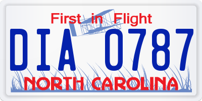 NC license plate DIA0787