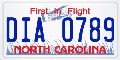 NC license plate DIA0789