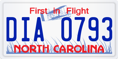 NC license plate DIA0793
