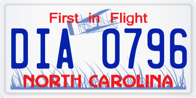 NC license plate DIA0796