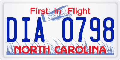 NC license plate DIA0798