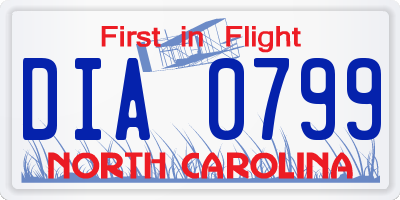 NC license plate DIA0799