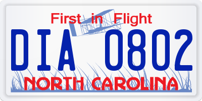 NC license plate DIA0802