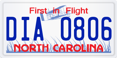 NC license plate DIA0806