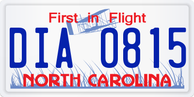 NC license plate DIA0815