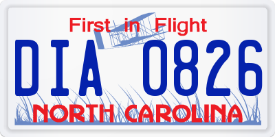 NC license plate DIA0826