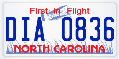 NC license plate DIA0836