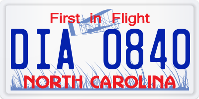 NC license plate DIA0840
