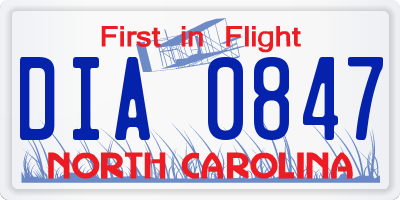 NC license plate DIA0847