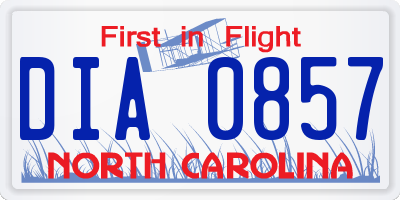 NC license plate DIA0857