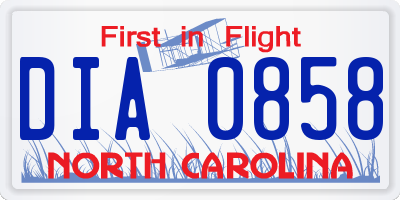 NC license plate DIA0858