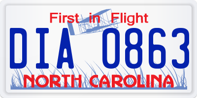 NC license plate DIA0863