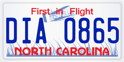NC license plate DIA0865