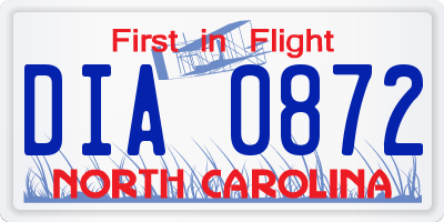 NC license plate DIA0872
