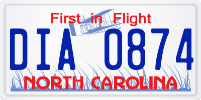 NC license plate DIA0874