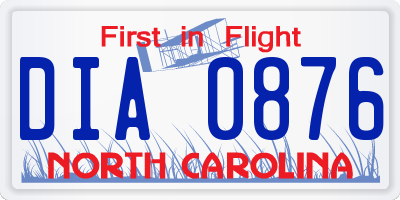 NC license plate DIA0876