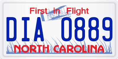 NC license plate DIA0889