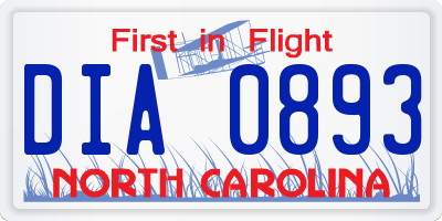 NC license plate DIA0893