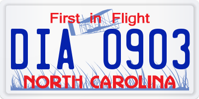 NC license plate DIA0903