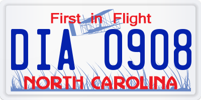 NC license plate DIA0908