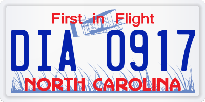 NC license plate DIA0917