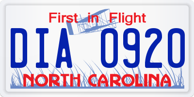 NC license plate DIA0920