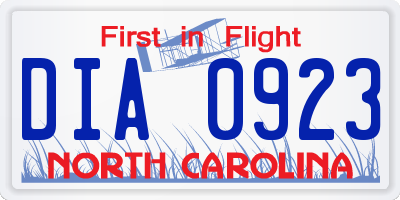 NC license plate DIA0923