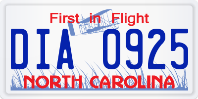 NC license plate DIA0925