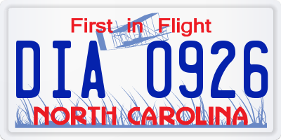NC license plate DIA0926