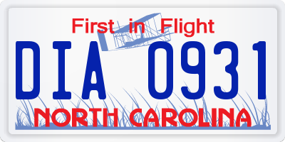 NC license plate DIA0931