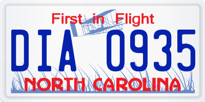 NC license plate DIA0935