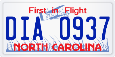 NC license plate DIA0937